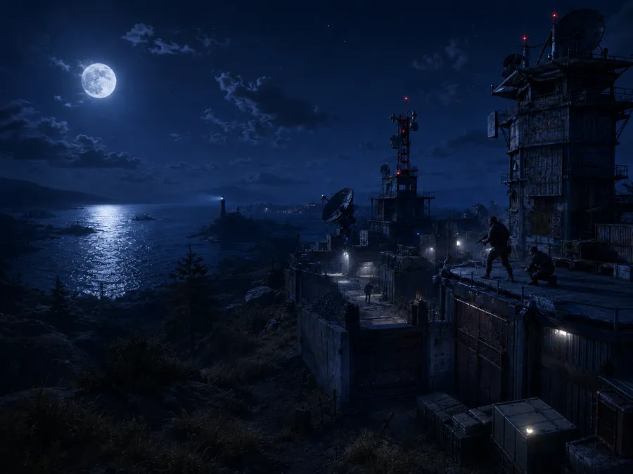 Moonlit night over the compound