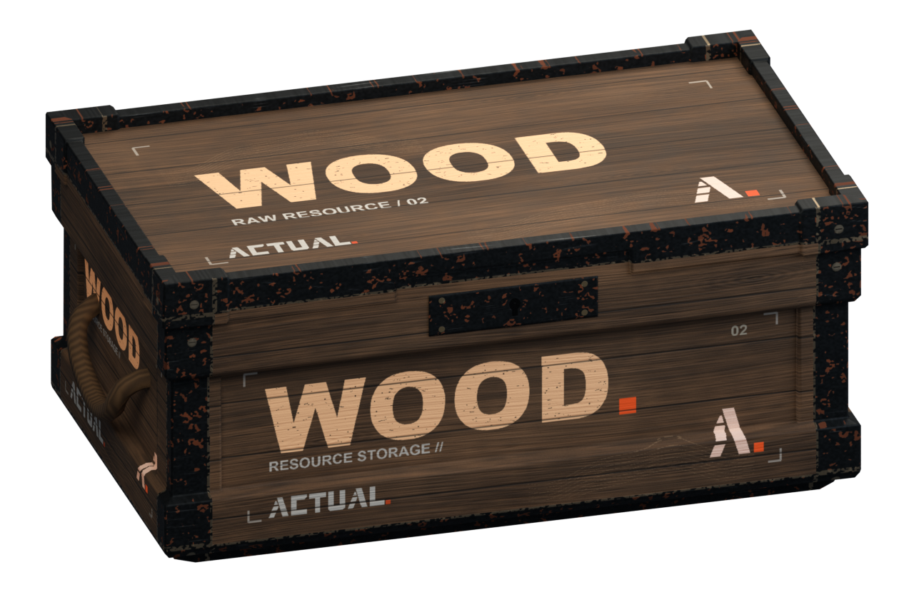 Supply Chest with the ACTUAL logo and glowing WOOD lettering.